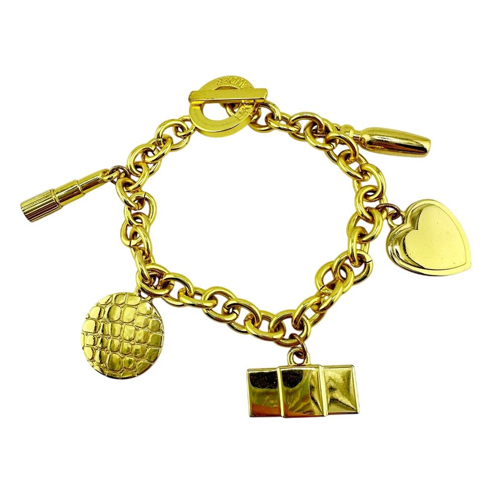 Estée Lauder Charms Golden Icons Makeup Fashion Perfume Gold Tone 7" Bracelet